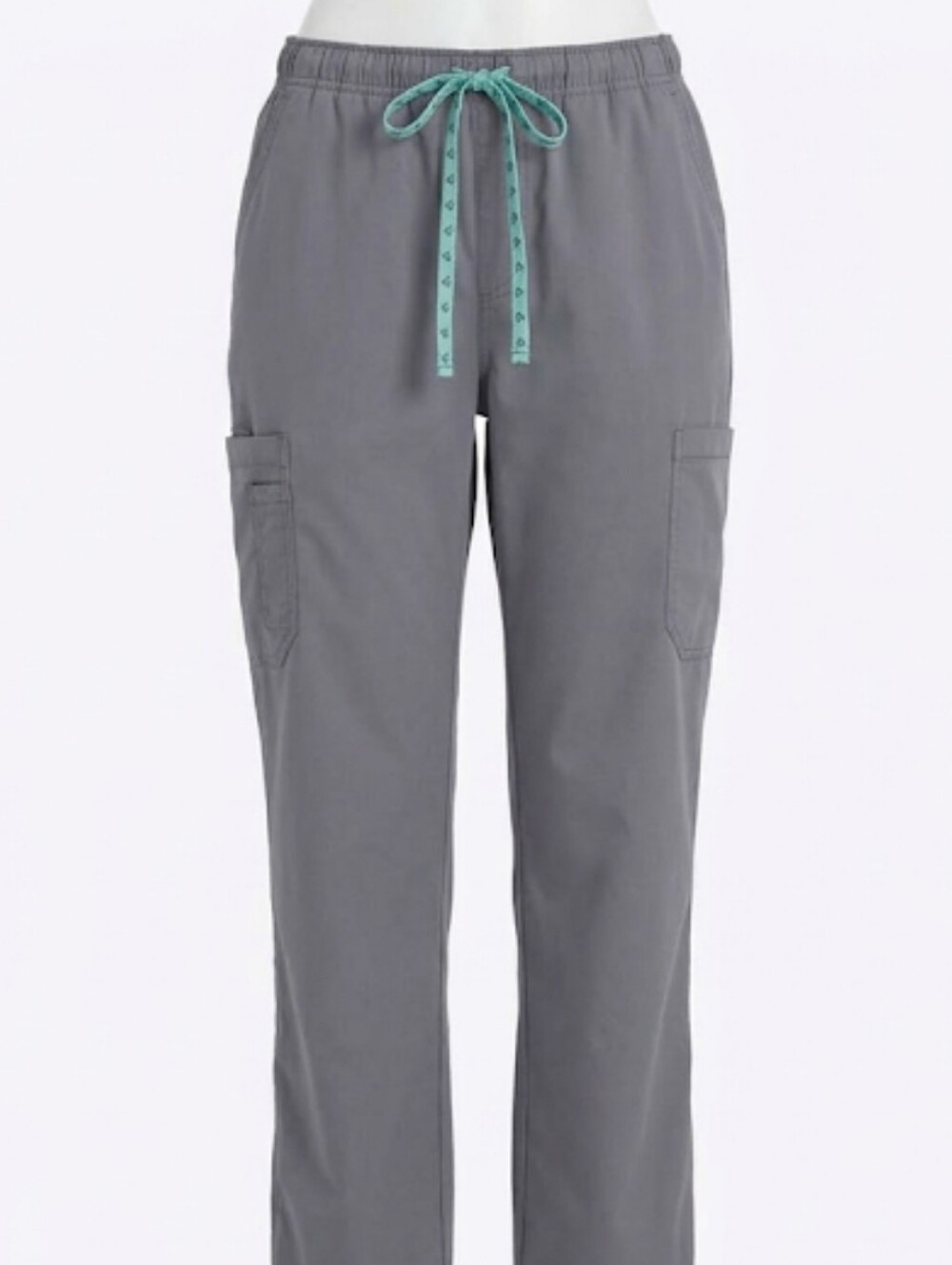 Med Couture Gray Scrub Pants Cargo Style Teal Drawstring Measures Sz 18 Tall